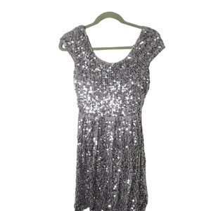 Rue21 Womens Fit & Flare Dress Metallic Mini Sequin Stretch Sleeveless M